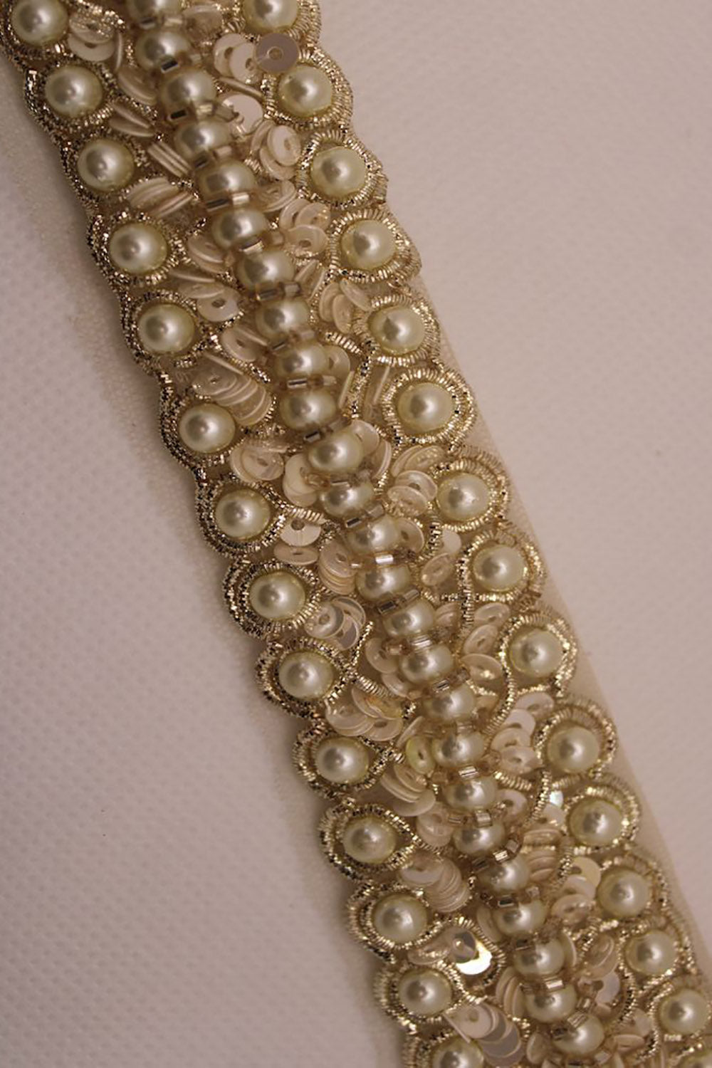 Exquisite Golden Pearl Handwork Lace: A Masterpiece of Embellishment ( Roll OF 9 Meter ) - Luxurion World