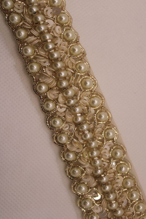 Exquisite Golden Pearl Handwork Lace: A Masterpiece of Embellishment ( Roll OF 9 Meter ) - Luxurion World