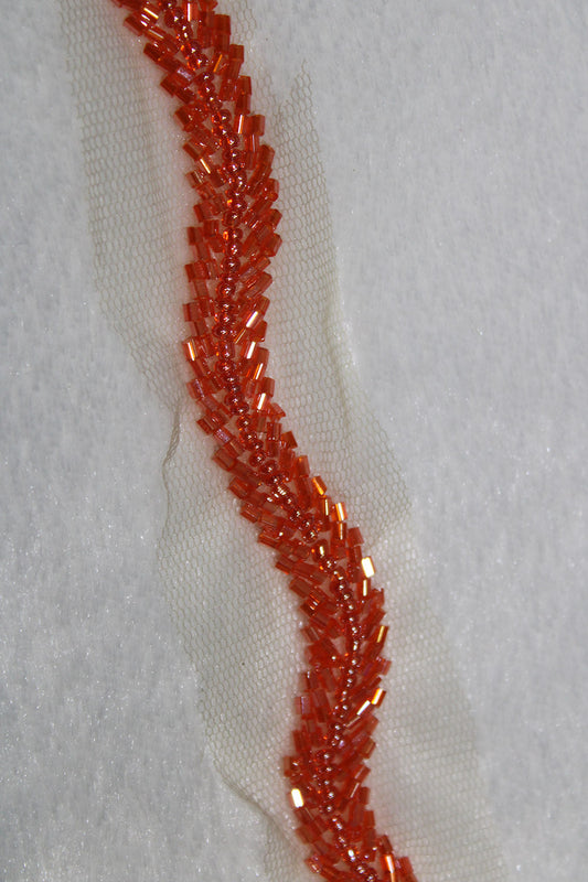 Vibrant Orange Handwork Lace with Exquisite Embellishments - Luxurion World