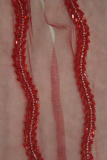 Exquisite Red Lace with Intricate Handwork Embellishments - Luxurion World