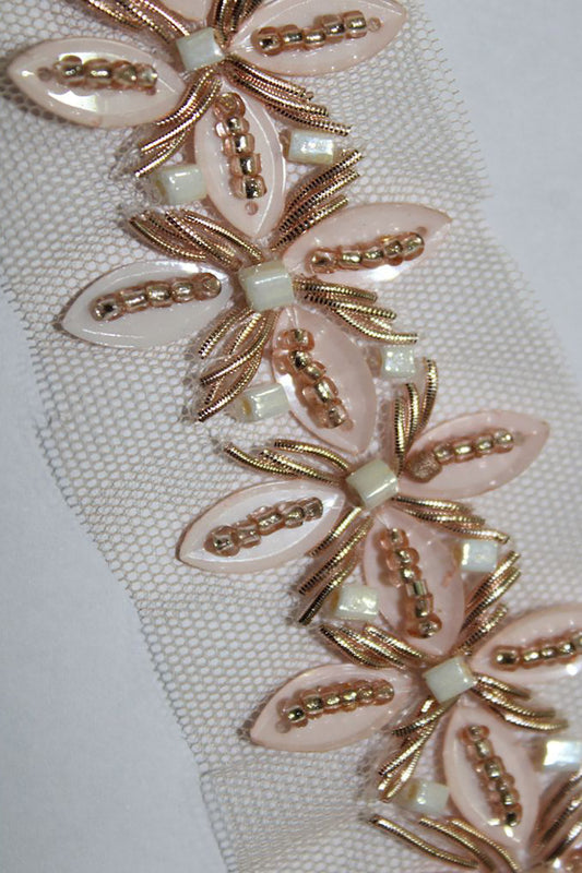 Exquisite Golden Handwork Lace: A Masterpiece of Embellishment ( Roll OF 9 Meter ) - Luxurion World