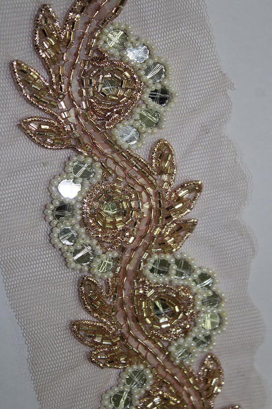 Exquisite Golden Handwork Lace: A Masterpiece of Embellishment ( Roll OF 9 Meter ) - Luxurion World