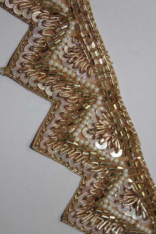 Exquisite Golden Handwork Lace: A Masterpiece of Embellishment ( Roll OF 9 Meter ) - Luxurion World