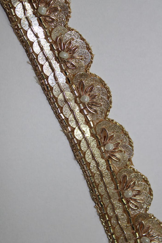 Exquisite Golden Handwork Lace: A Masterpiece of Embellishment ( Roll OF 9 Meter ) - Luxurion World