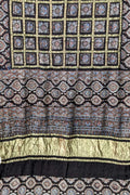 Shop the Stunning Black Ajrakh Modal Silk Saree - Hand Block Printed - Luxurion World