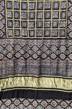 Shop the Stunning Black Ajrakh Modal Silk Saree - Hand Block Printed - Luxurion World