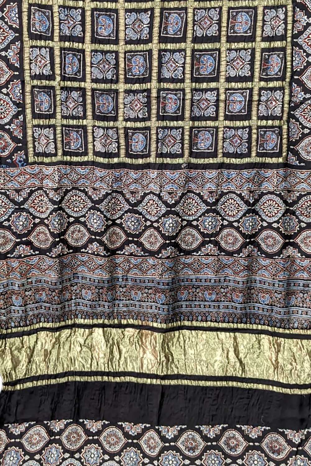 Shop the Stunning Black Ajrakh Modal Silk Saree - Hand Block Printed - Luxurion World