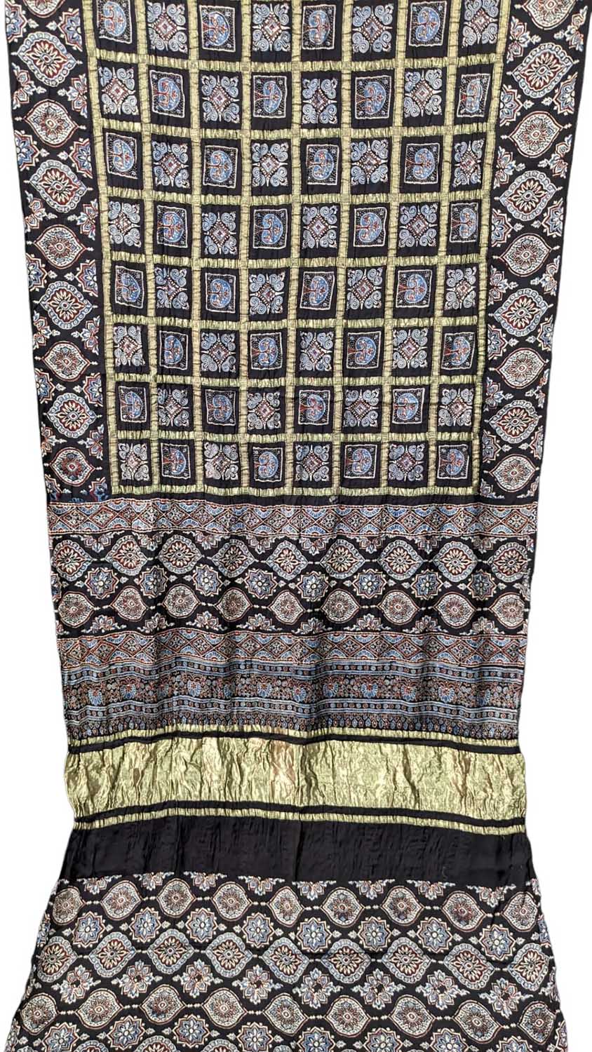 Shop the Stunning Black Ajrakh Modal Silk Saree - Hand Block Printed - Luxurion World
