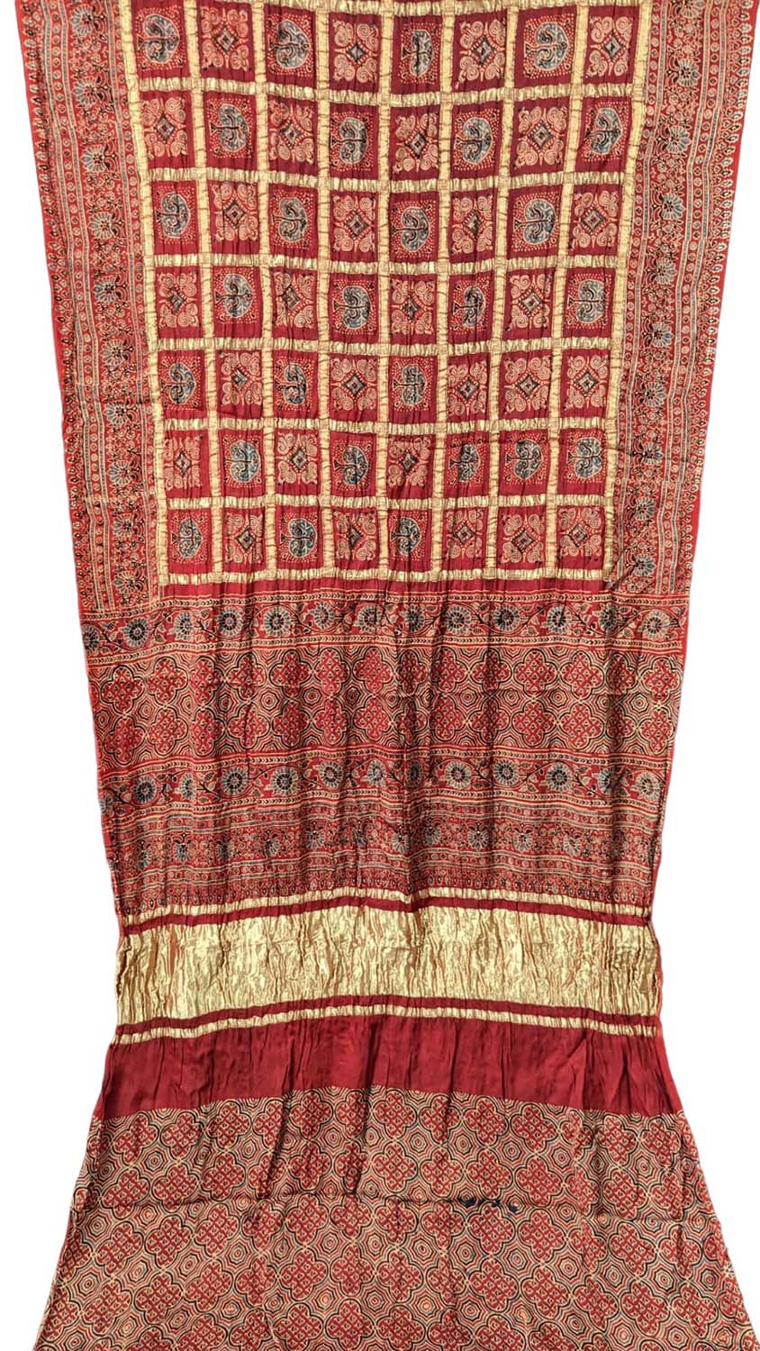 Shop the Latest Red Ajrakh Modal Silk Saree with Block Print Design