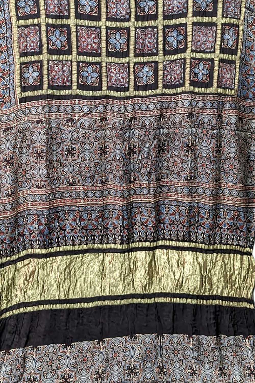 Shop the Stunning Black Ajrakh Modal Silk Saree - Hand Block Printed - Luxurion World
