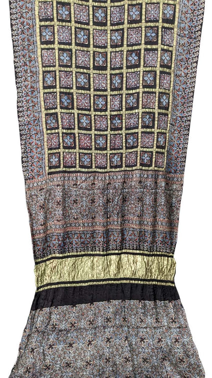 Shop the Stunning Black Ajrakh Modal Silk Saree - Hand Block Printed