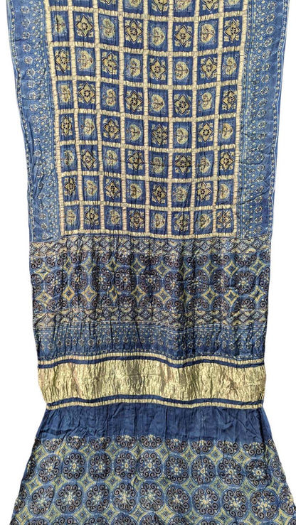 Shop the Blue Ajrakh Modal Silk Saree - Hand Block Printed | Order Now! - Luxurion World