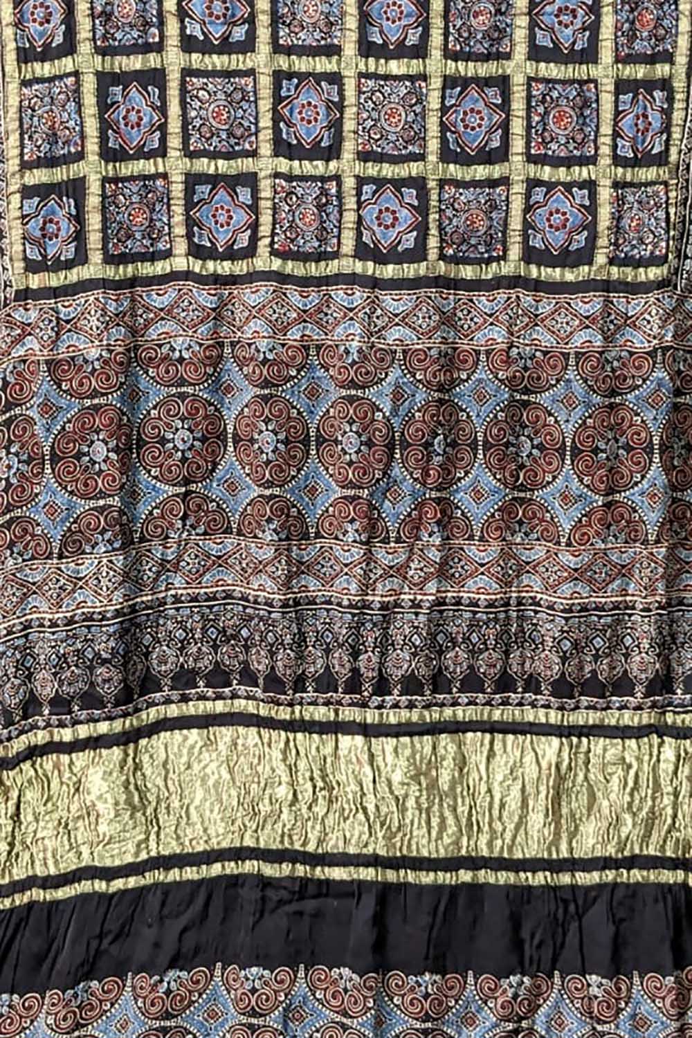 Shop the Black Ajrakh Modal Silk Saree - Hand Block Printed Today! - Luxurion World