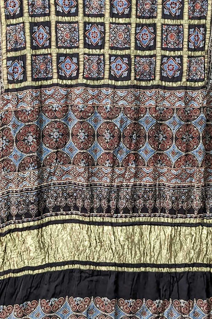 Shop the Black Ajrakh Modal Silk Saree - Hand Block Printed Today! - Luxurion World