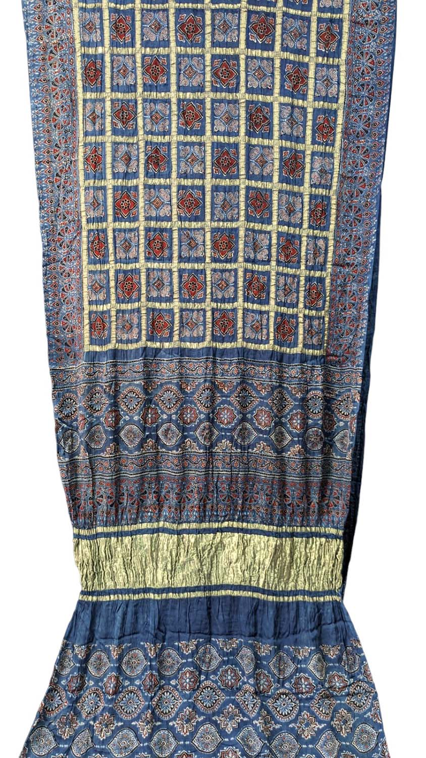Shop the Exquisite Blue Ajrakh Modal Silk Saree - Hand Block Printed Today! - Luxurion World