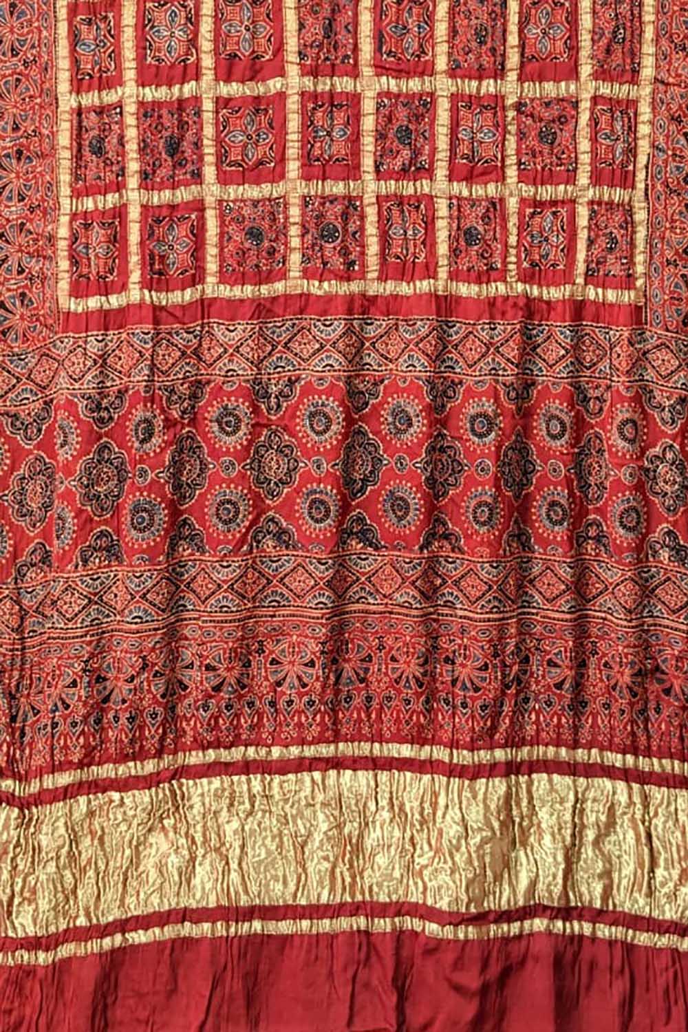 Shop the Red Ajrakh Modal Silk Saree with Block Print - Get Stunning Style! - Luxurion World