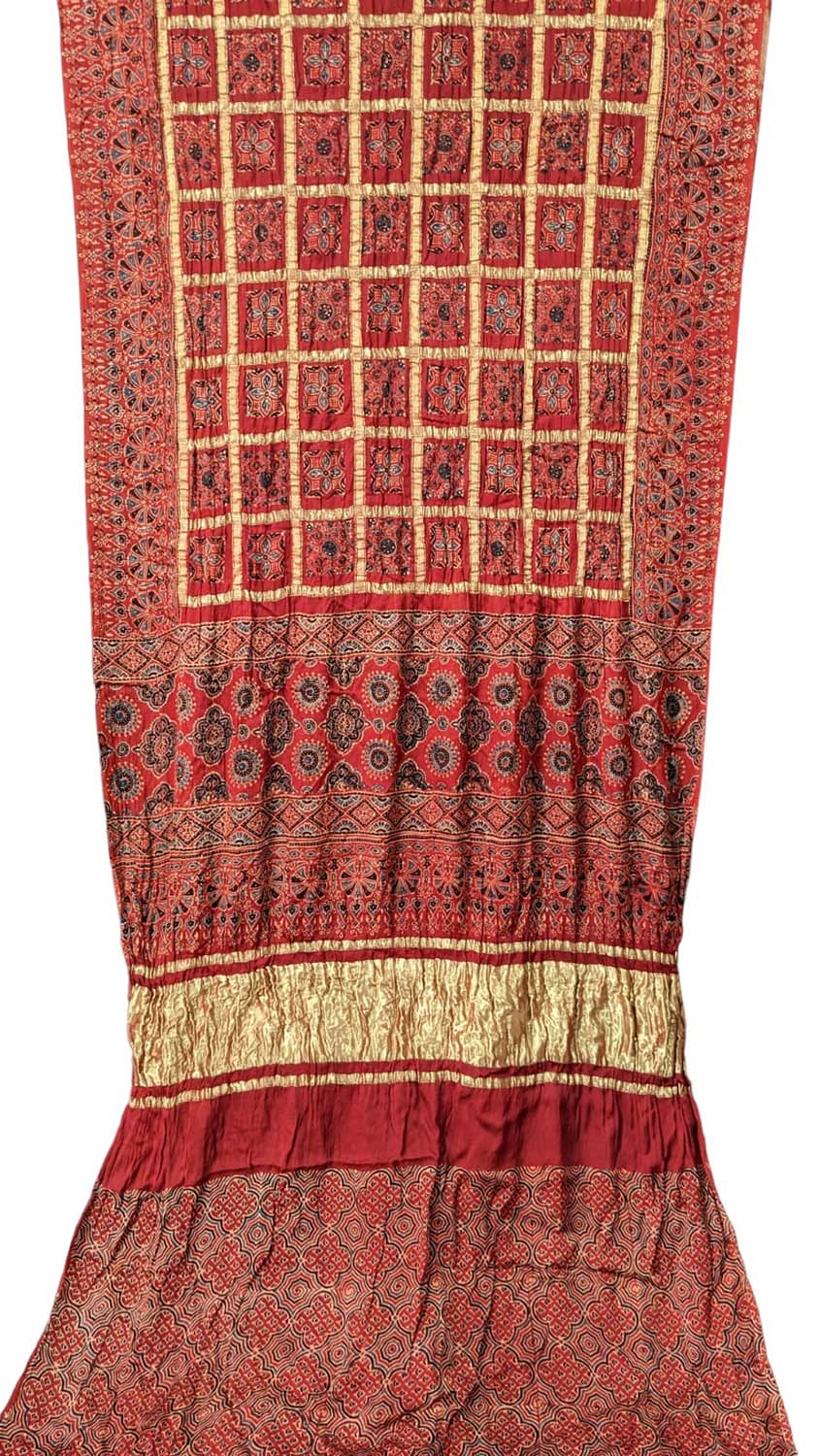 Shop the Red Ajrakh Modal Silk Saree with Block Print - Get Stunning Style! - Luxurion World