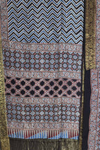 Shop the Exquisite Black Ajrakh Block Printed Dola Silk Saree Online - Luxurion World