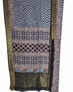 Shop the Exquisite Black Ajrakh Block Printed Dola Silk Saree Online - Luxurion World