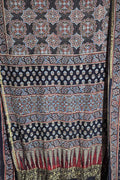 Shop the Exquisite Black Ajrakh Block Printed Dola Silk Saree Online - Luxurion World