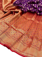 Red And Purple Banarasi Handloom Pure Katan Silk Meenakari Saree - Luxurion World