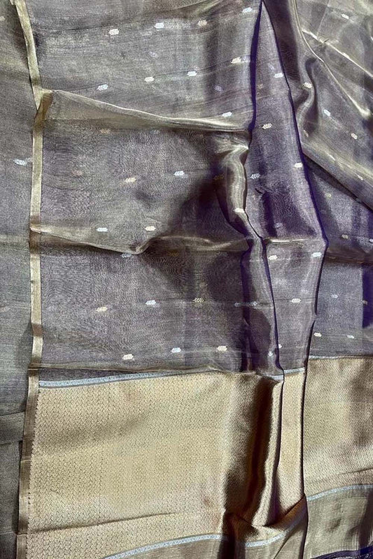 Elegant Purple Banarasi Handloom Pure Tissue Silk Sona Roopa Saree