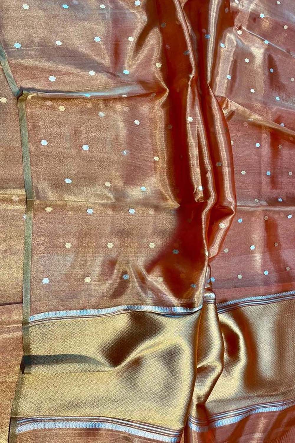 Elegant Orange Banarasi Handloom Pure Tissue Silk Sona Roopa Saree - Luxurion World