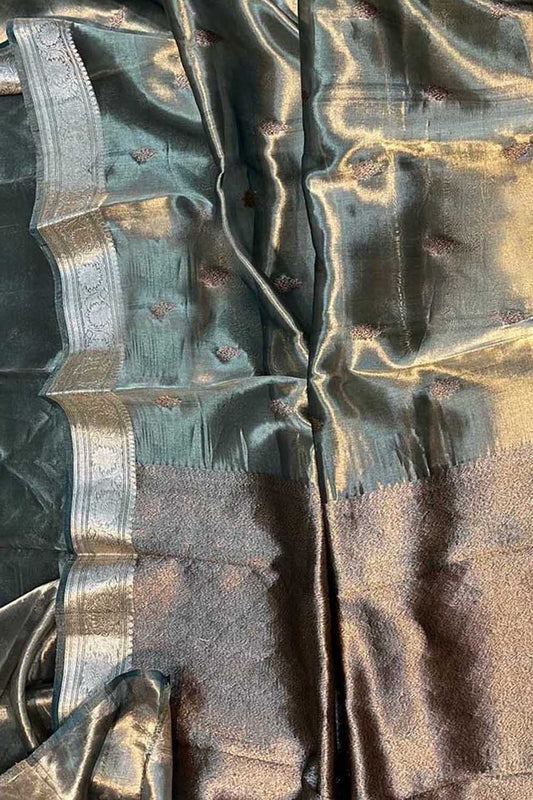 Elegant Green Banarasi Handloom Pure Tissue Silk Sona Roopa Saree - Luxurion World