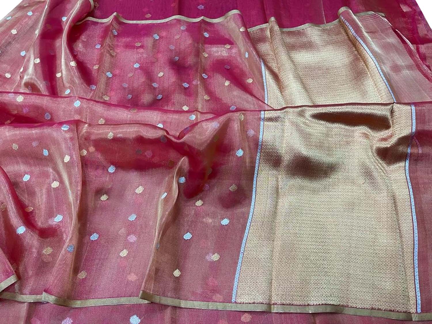 Elegant Pink Banarasi Handloom Pure Tissue Silk Sona Roopa Saree - Luxurion World