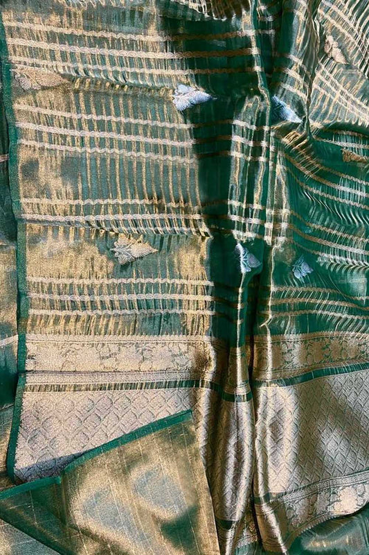 Elegant Green Banarasi Handloom Pure Tissue Silk Sona Roopa Saree - Luxurion World