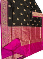 Black Banarasi Handloom Pure Katan Silk Saree - Luxurion World