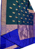 Green And Blue Banarasi Handloom Pure Katan Silk Saree - Luxurion World