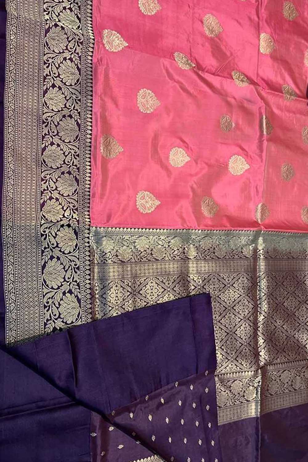 Pink Banarasi Handloom Pure Katan Silk Saree - Luxurion World