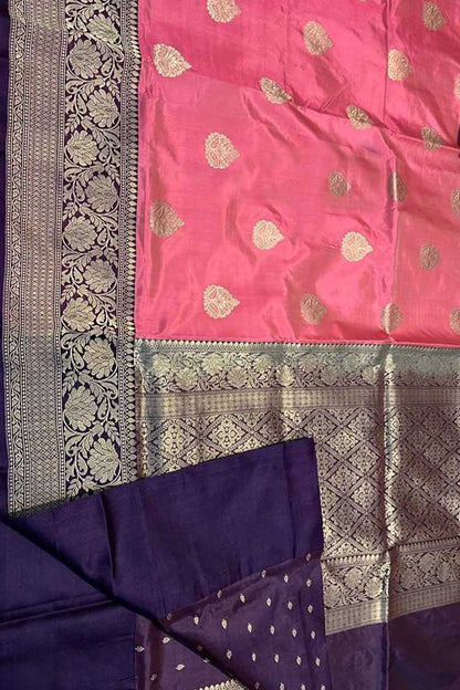 Pink Banarasi Handloom Pure Katan Silk Saree - Luxurion World