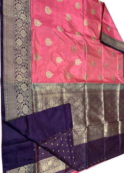 Pink Banarasi Handloom Pure Katan Silk Saree - Luxurion World