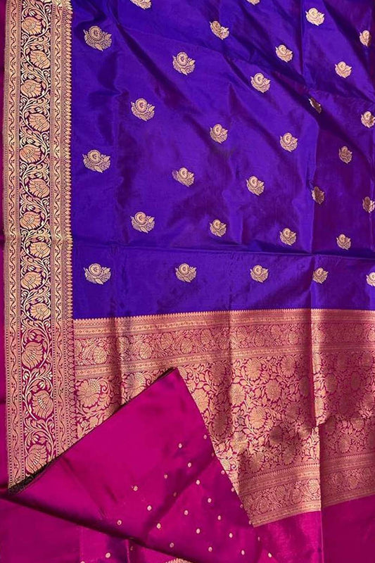 Purple Banarasi Handloom Pure Katan Silk Saree - Luxurion World