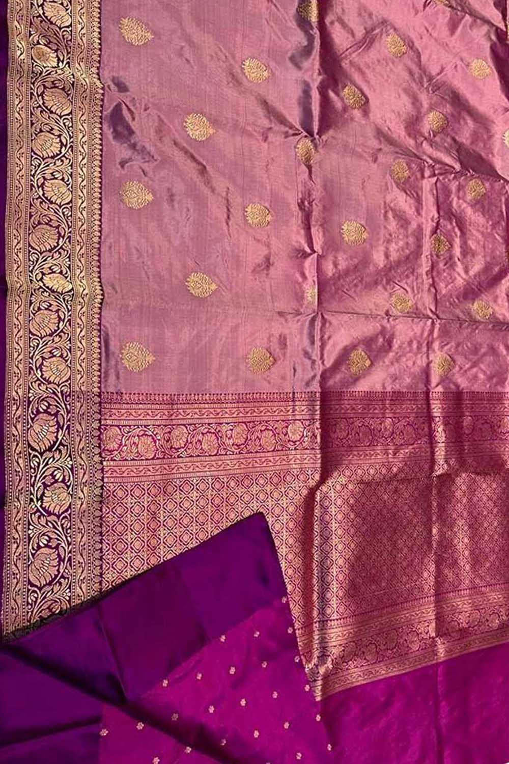 Pink Banarasi Handloom Pure Katan Silk Saree - Luxurion World