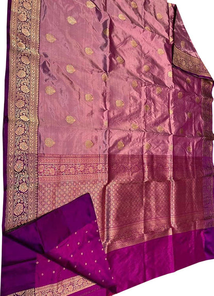 Pink Banarasi Handloom Pure Katan Silk Saree - Luxurion World