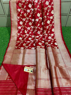 Red Handloom Banarasi Khaddi Pure Katan Silk Saree - Luxurion World