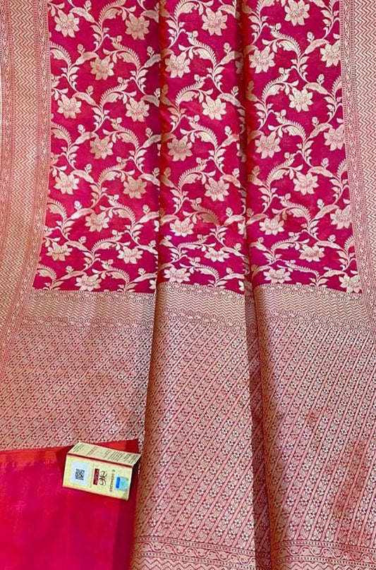 Pink Handloom Banarasi Khaddi Pure Katan Silk Saree - Luxurion World