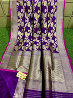 Purple Handloom Banarasi Khaddi Pure Katan Silk Saree - Luxurion World