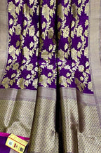 Purple Handloom Banarasi Khaddi Pure Katan Silk Saree - Luxurion World