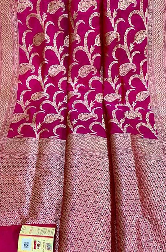 Pink Handloom Banarasi Khaddi Pure Katan Silk Saree - Luxurion World