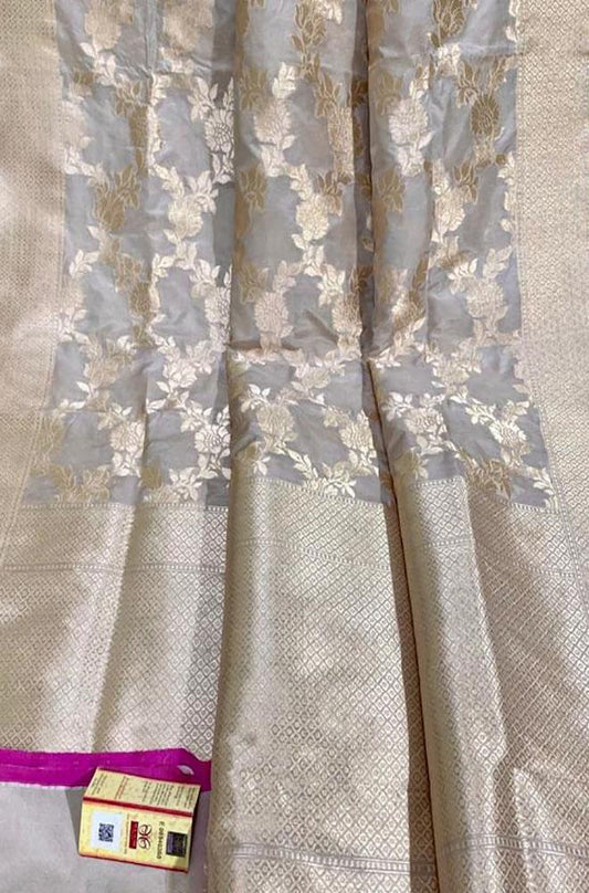 Pastel Handloom Banarasi Khaddi Pure Katan Silk Saree - Luxurion World