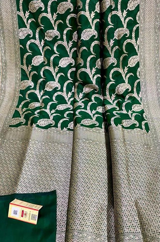 Green Handloom Banarasi Khaddi Pure Katan Silk Saree - Luxurion World