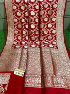 Red Handloom Banarasi Khaddi Pure Katan Silk Saree - Luxurion World