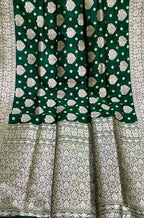 Green Handloom Banarasi Khaddi Pure Katan Silk Saree - Luxurion World