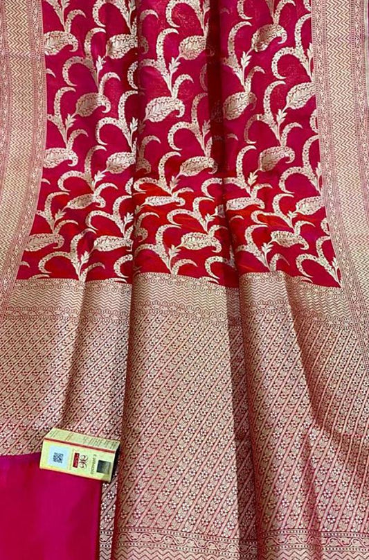 Pink Handloom Banarasi Khaddi Pure Katan Silk Saree - Luxurion World