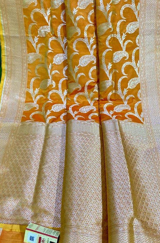 Yellow Handloom Banarasi Khaddi Pure Katan Silk Saree - Luxurion World