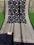 Black Handloom Banarasi Khaddi Pure Katan Silk Saree - Luxurion World
